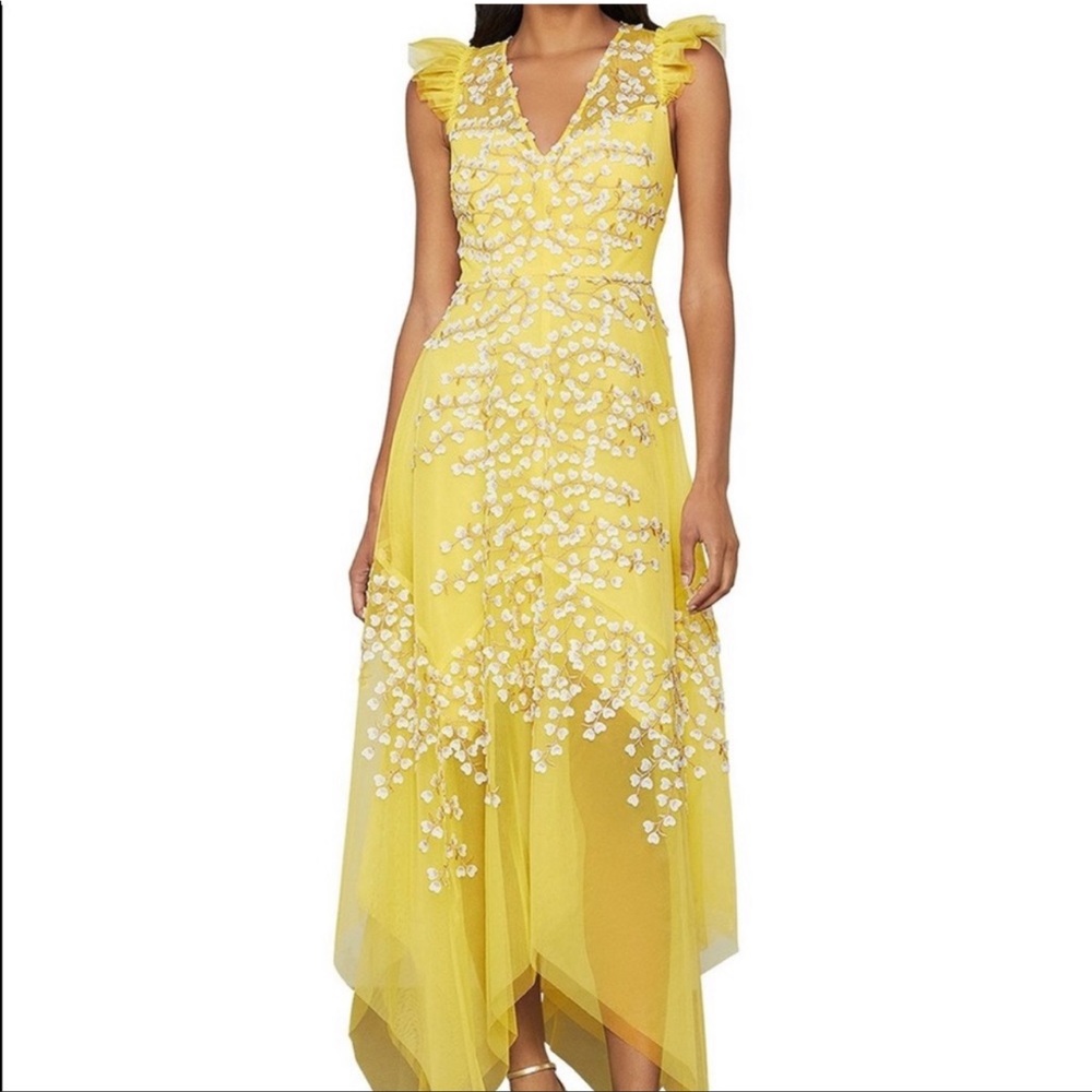 BCBG Aurora Yellow Embroidered Evening Gown